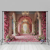 Aperturee - Aperturee Elegant Pink Flowers Palace Sweet Wedding Backdrop